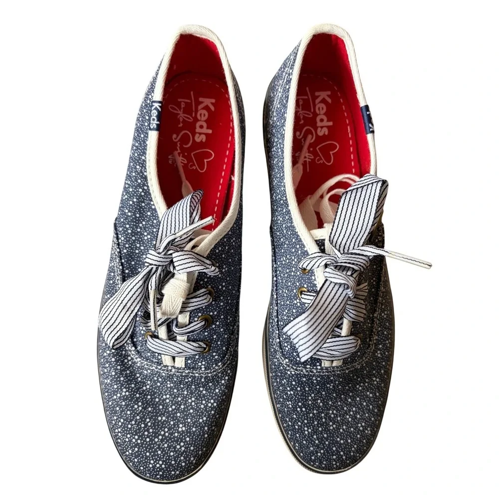 Keds Taylor Swift Eras Rare Champion Navy Blue Polka Dot Ribbon Lace Sneakers 7
